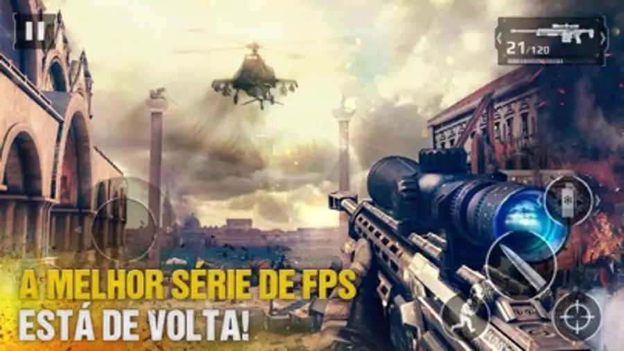 Cena de ação de um jogo de combate móvel
